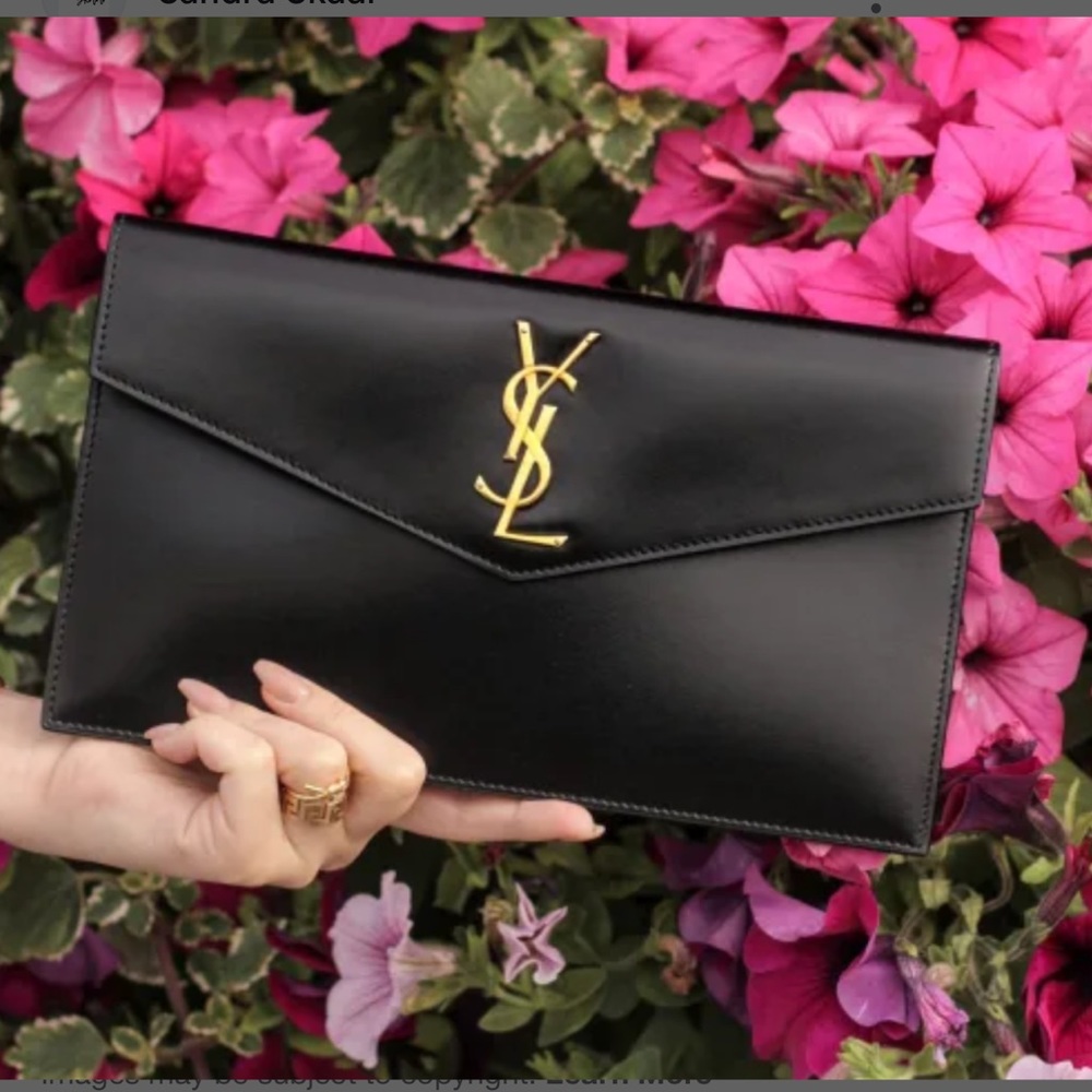 Saint Laurent YSL Uptown Medium Shiny Smooth Calfskin Pouch Clutch Bag